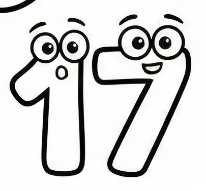 a cartoon drawing of a number 17.webp